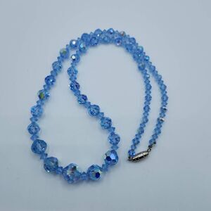 Vintage AB Silver Tone Barrel Closure Glass Crystal Necklace Blue OS